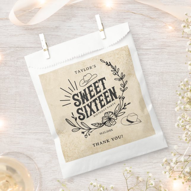 Rustic Black and White Sweet Sixteen Birthday Favour Bag (Clipped)