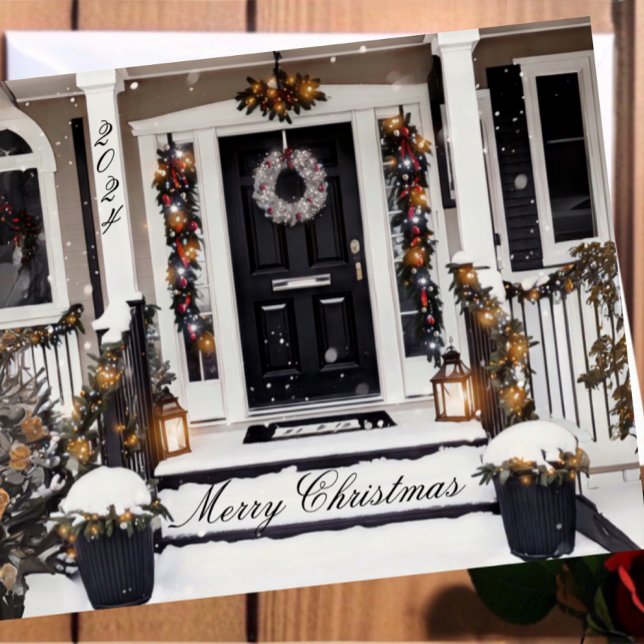 Rustic Black and White Watercolor Christmas Photo Card (Creator Uploaded)