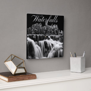 Rustic Black and White Waterfall Square Wall Clock