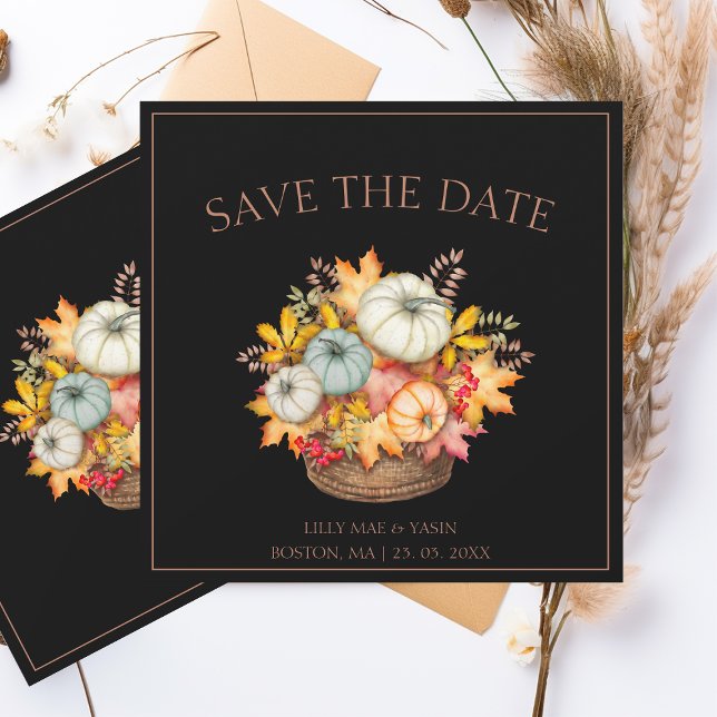 Rustic Black Autumn Fall Pumpkins Wedding Save The Date (Creator Uploaded)