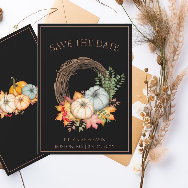 Rustic Black Autumn Fall Pumpkins Wedding Save The Date (Creator Uploaded)