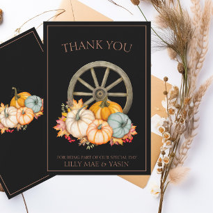 Rustic Black Autumn Fall Pumpkins Wedding Thank You Card