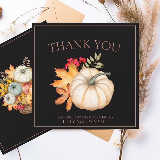 Rustic Black Autumn Fall Pumpkins Wedding Thank You Card (Creator Uploaded)