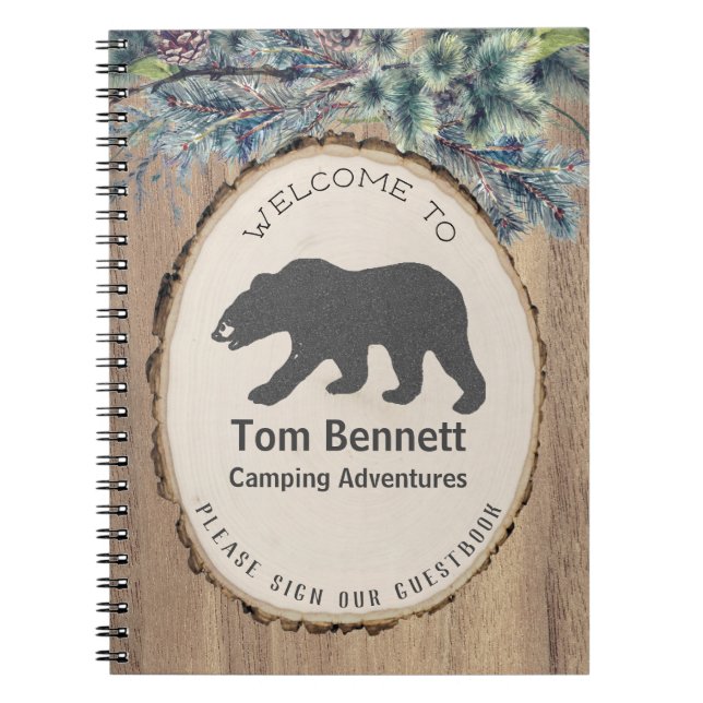 Rustic Black Bear Camping Guest Welcome Notebook (Front)