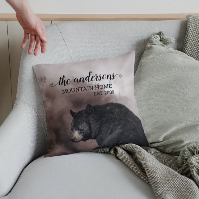 Rustic Black Bear Forest Cabin Decor Monogram  Cushion (Creator Uploaded)