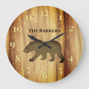 Rustic Black Bear Lodge 2 Large Clock