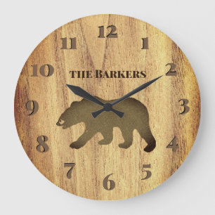 Rustic Black Bear Lodge Large Clock