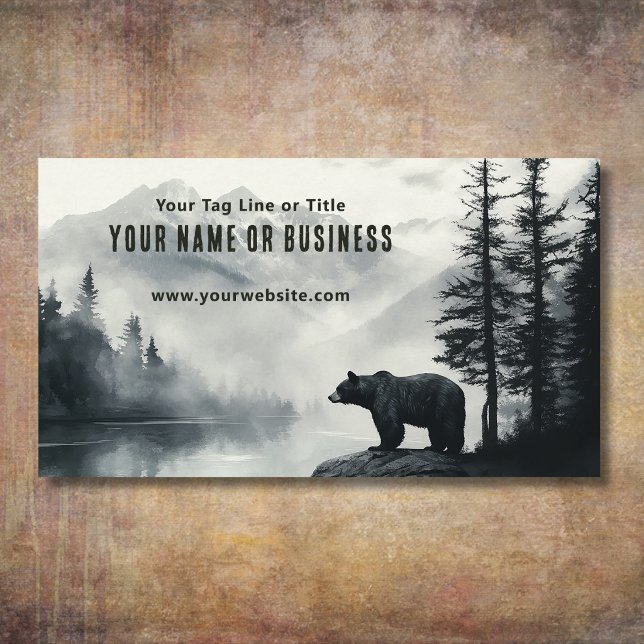 Rustic Black Bear Mountain Forest Wilderness Business Card (Rustic Black Bear Mountain Forest Wilderness Business Card Front)