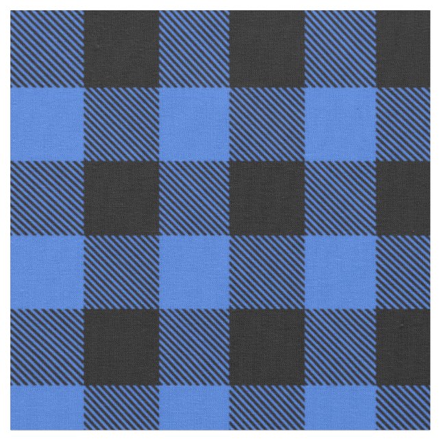 Rustic Black Blue Buffalo Plaid  Fabric (Close Up)