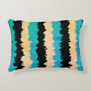 Rustic Black Blue Yellow Stripes Decorative Cushion