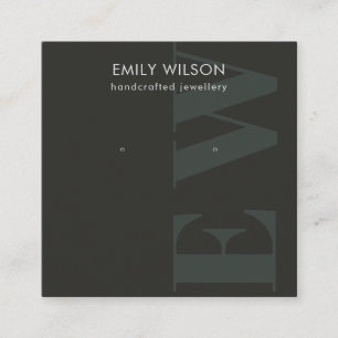 Rustic Black Bold Monogram Stud Earring Display Square Business Card