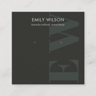 Rustic Black Bold Monogram Stud Earring Display Square Business Card