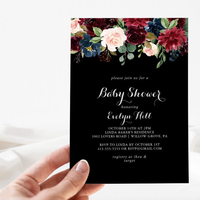 Rustic Black Botanical Baby Shower  Invitation (Creator Uploaded)