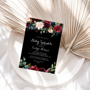 Rustic Black Botanical Baby Sprinkle Invitation