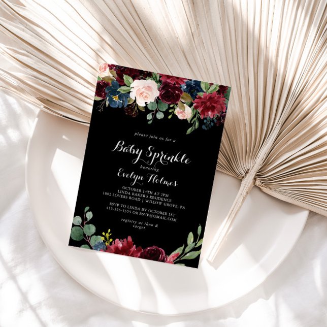 Rustic Black Botanical Baby Sprinkle Invitation (Creator Uploaded)