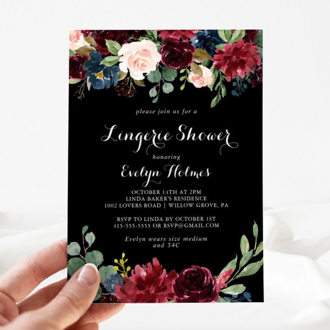 Rustic Black Botanical Bridal Lingerie Shower  Invitation (Creator Uploaded)