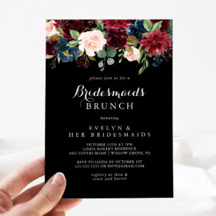 Rustic Black Botanical Bridesmaids Brunch Shower  Invitation