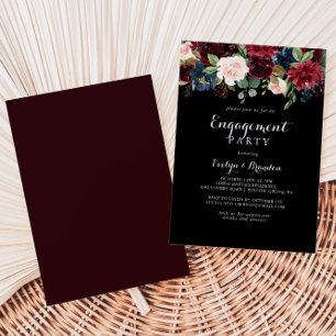 Rustic Black Botanical Engagement Party  Invitation