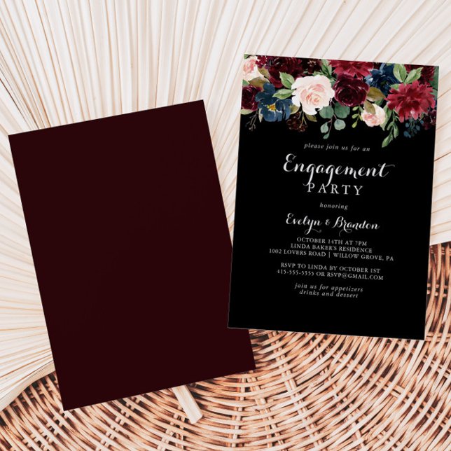 Rustic Black Botanical Engagement Party  Invitation (Creator Uploaded)