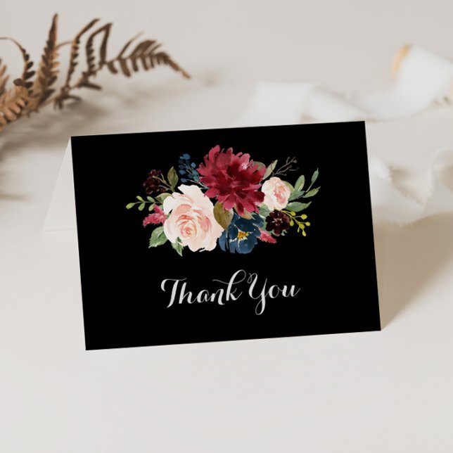 Rustic Black Botanical Folded Wedding  Thank You Card (Creator Uploaded)