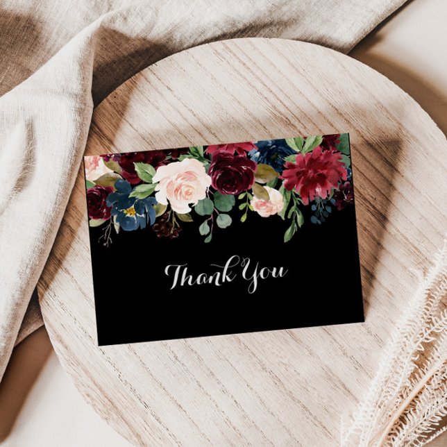 Rustic Black Botanical Formal Flat Wedding  Thank You Card (Creator Uploaded)