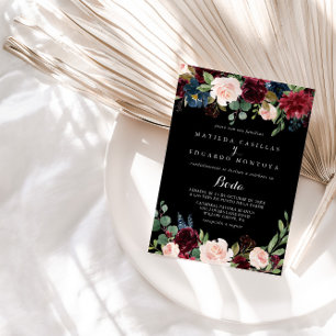 Rustic Black Botanical Formal Spanish Wedding Invitation