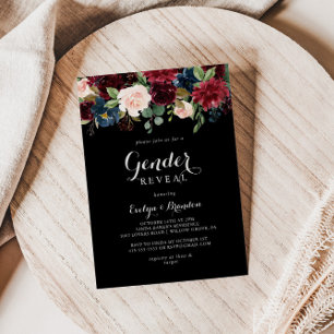 Rustic Black Botanical Gender Reveal Party Invitation