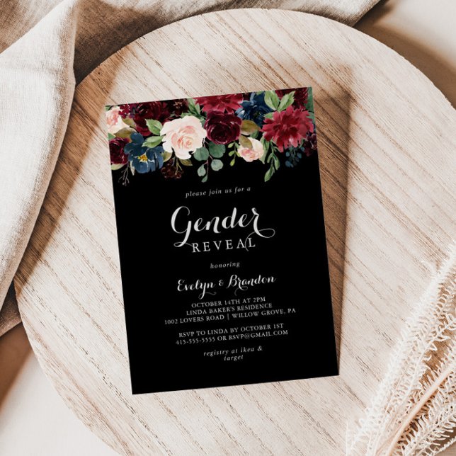 Rustic Black Botanical Gender Reveal Party Invitation (Creator Uploaded)