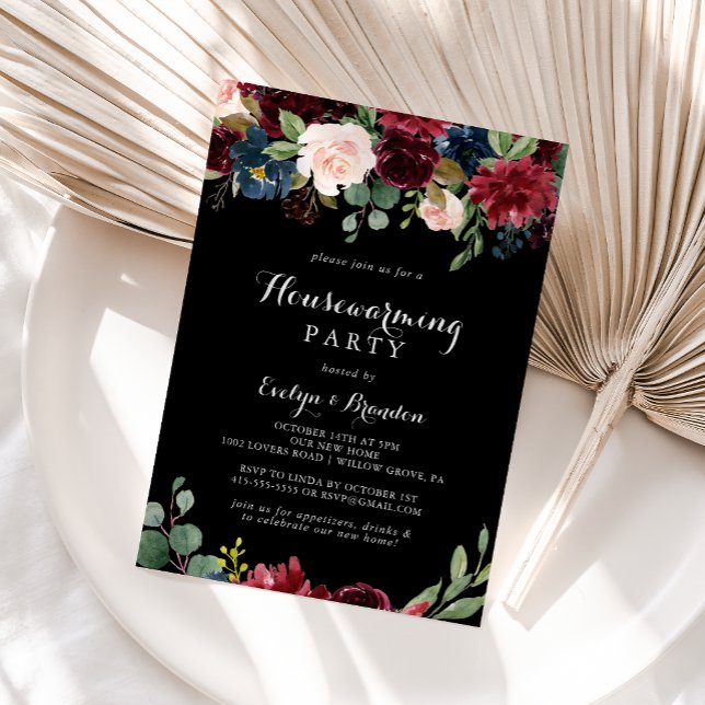 Rustic Black Botanical Housewarming Party  Invitation (Creator Uploaded)