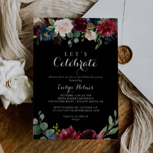 Rustic Black Botanical Let's Celebrate Party  Invitation