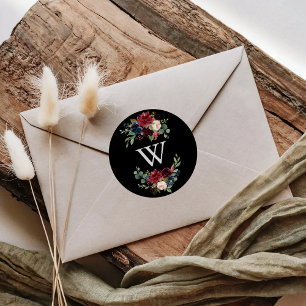 Rustic Black Botanical Monogram Wedding Envelope  Classic Round Sticker