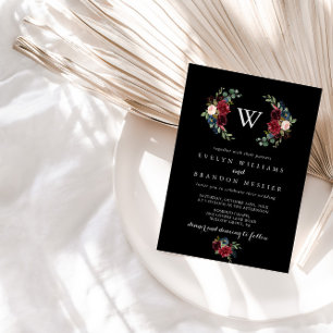 Rustic Black Botanical Monogram Wedding Invitation