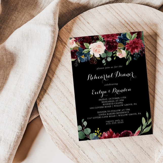Rustic Black Botanical Rehearsal Dinner  Invitation (Creator Uploaded)