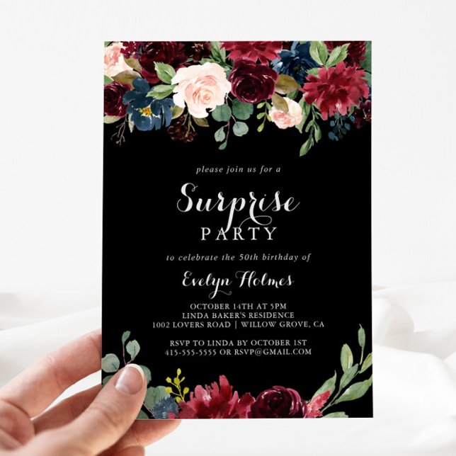 Rustic Black Botanical Surprise Party  Invitation (Creator Uploaded)