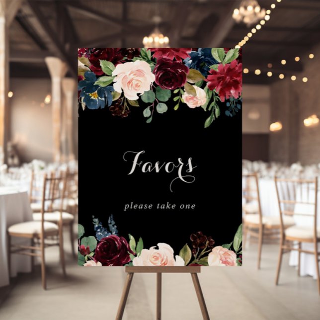 Rustic Black Botanical Wedding Favours Sign (Creator Uploaded)