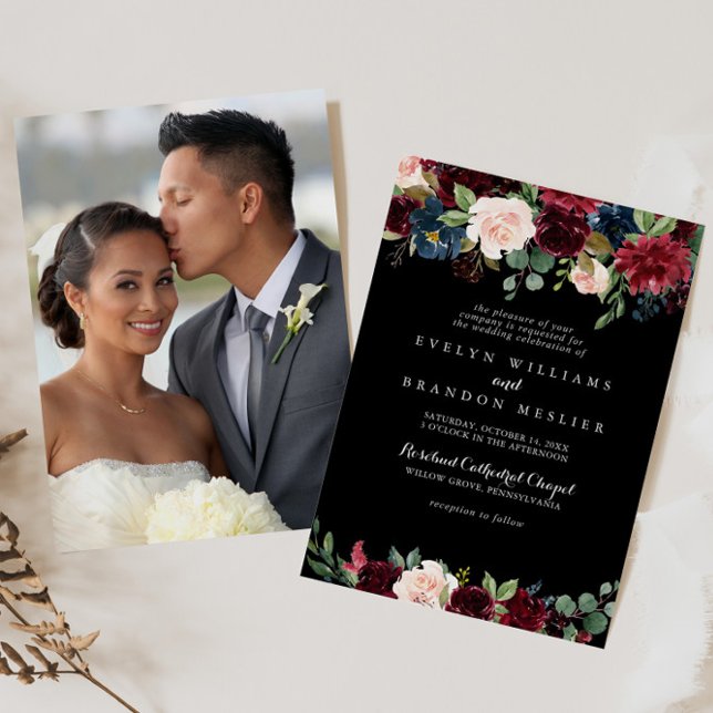 Rustic Black Botanical Wedding  Invitation (Creator Uploaded)