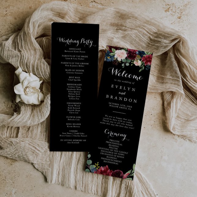 Rustic Black Botanical Wedding Program (Creator Uploaded)