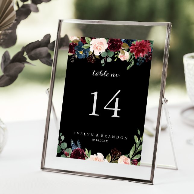 Rustic Black Botanical Wedding  Table Number (Creator Uploaded)