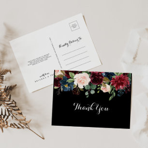 Rustic Black Botanical Wedding Thank You  Postcard