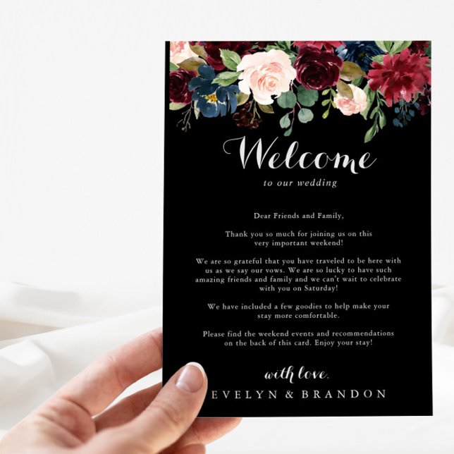Rustic Black Botanical Wedding Welcome Letter (Creator Uploaded)