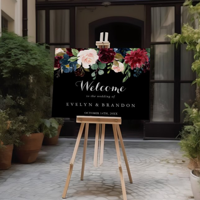 Rustic Black Botanical Wedding Welcome Sign (Creator Uploaded)