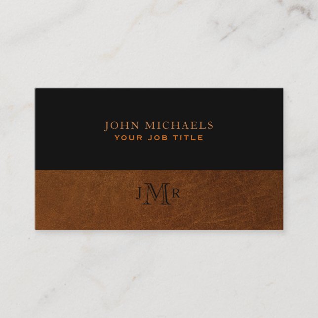 Rustic Black & Brown Leather Image Manly Business Card (Front)