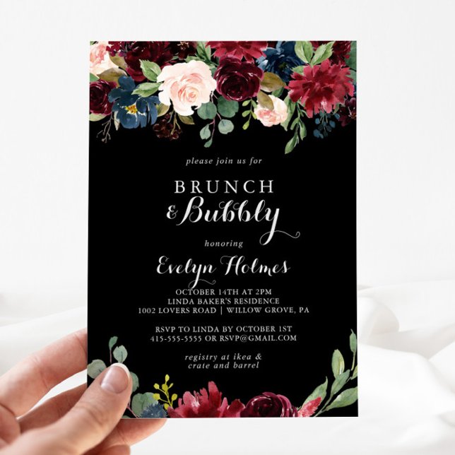 Rustic Black Brunch and Bubbly Bridal Shower Invitation (Creator Uploaded)
