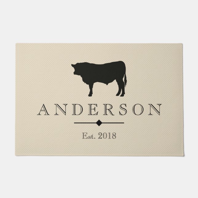 Rustic Black Bull Silhouette | Personalised Doormat (Front)