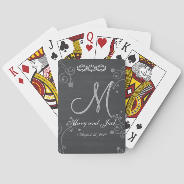 Rustic Black Chalk Chalkboard 3d Monogram Playing Cards (Back)