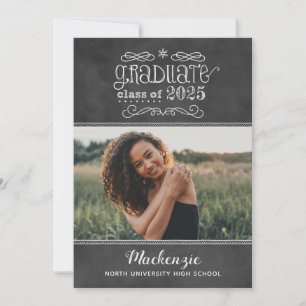 Rustic Black Chalkboard 2024 Graduate Photo Party Invitation