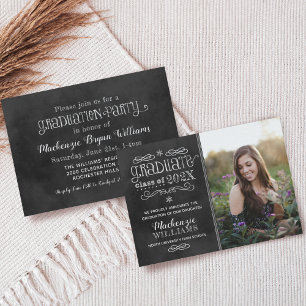 Rustic Black Chalkboard 2025 Graduate Photo Invitation