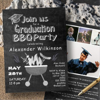 Rustic Black Chalkboard 4 Photo Fun Graduation BBQ