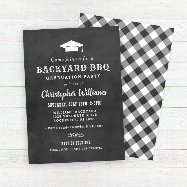 Rustic Black Chalkboard Backyard BBQ Graduation Invitation (Creator Uploaded)