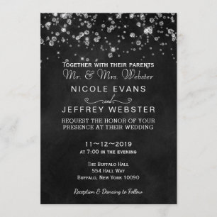 Rustic Black Chalkboard Diamonds Elegant Wedding Invitation